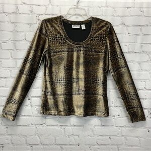 Chico's Design Velvet Top Women's Size 0 (XS/4) Brown Snakeskin Print Metallic